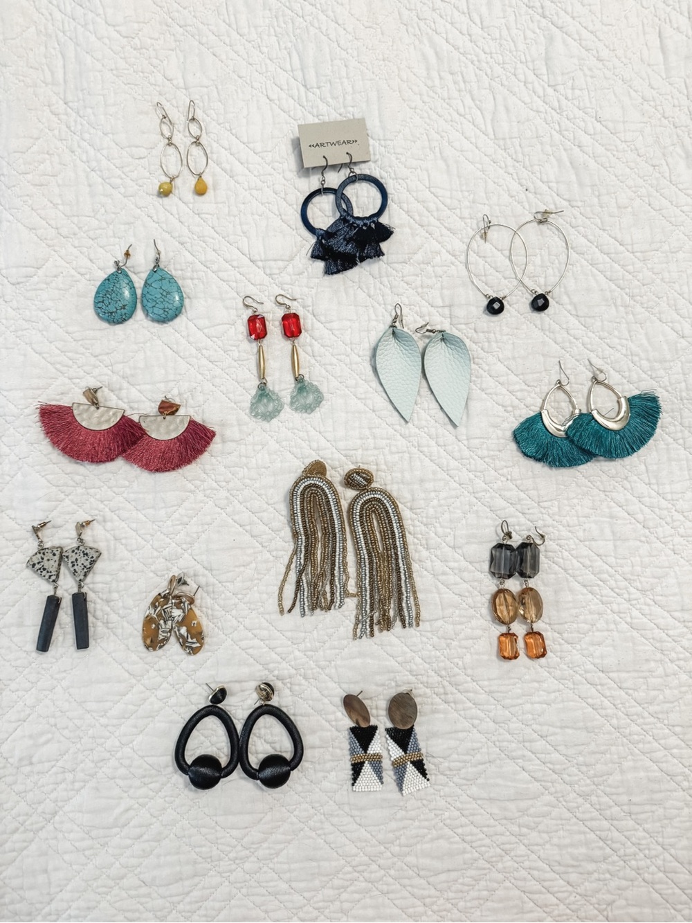 Teal Leather Leaf Drop Earrings - Women Jewelry